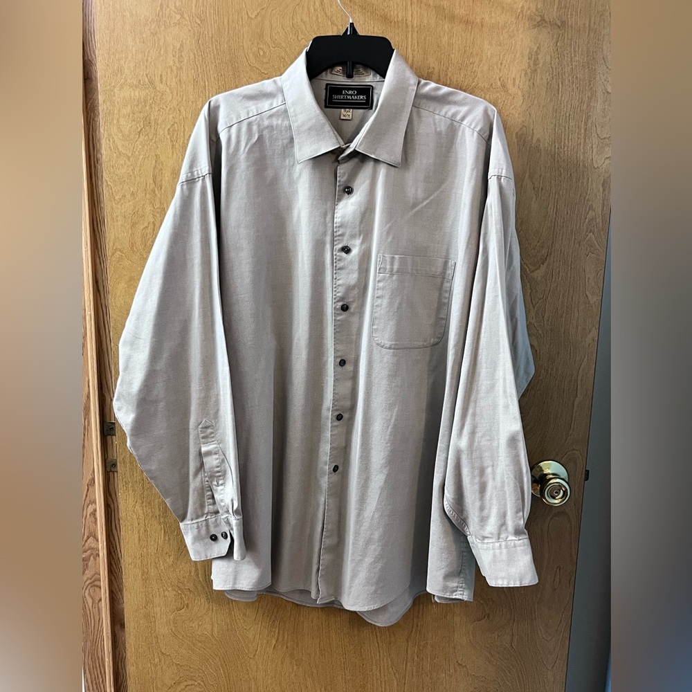 Men's Enro Gray Casual Button Down Shirt Long Sleeve 18.5 x 34/35 Chest Pocket